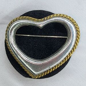 VINTAGE STERLING SILVER TAXCO TWO TONE HEART BROOCH 925 MEXICO